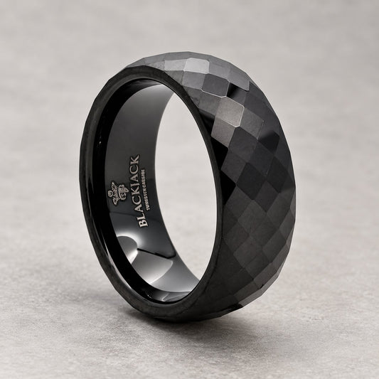 Men’s Black Faceted Tungsten Band Ring