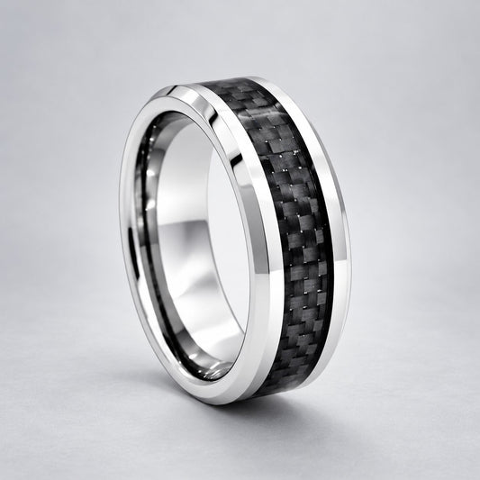 Men’s Tungsten Band Ring with Carbon Fiber