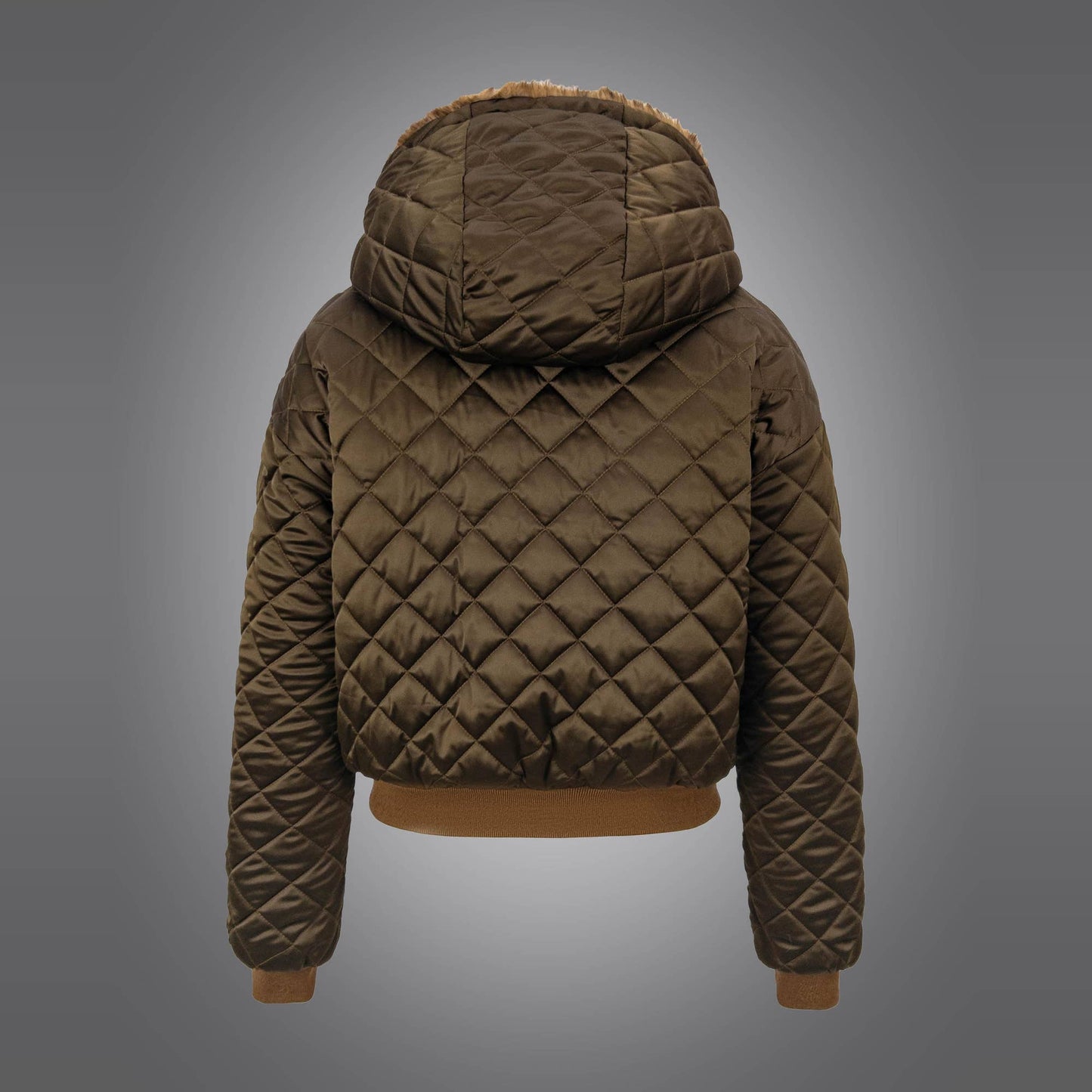 Reversible Quilted Faux Fur Hoodie Jacket – Tawny