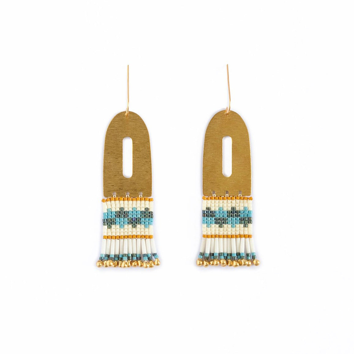 Beaded Handwoven Color Block Earrings - Green/Aqua