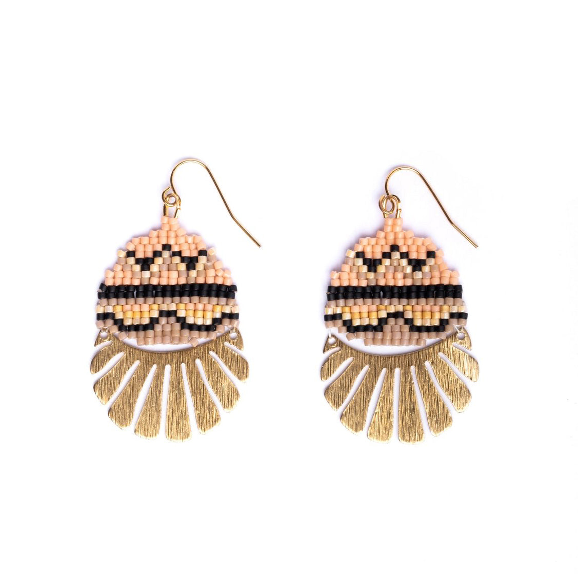 Beaded Handwoven Santa Fe Drop Earrings - Peach/Beige