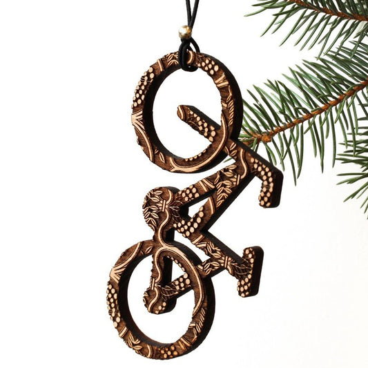 Laser-Cut Wood Ornament - Biking