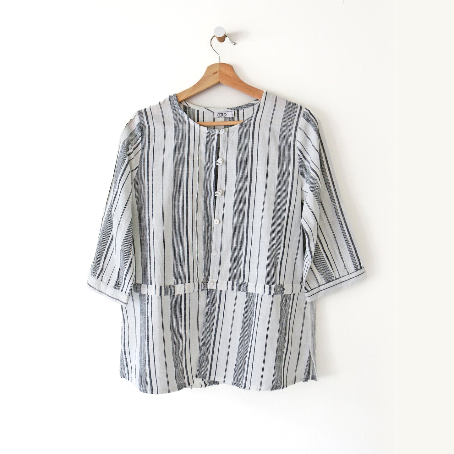 Handwoven Cotton Blouse – Black + White Stripe