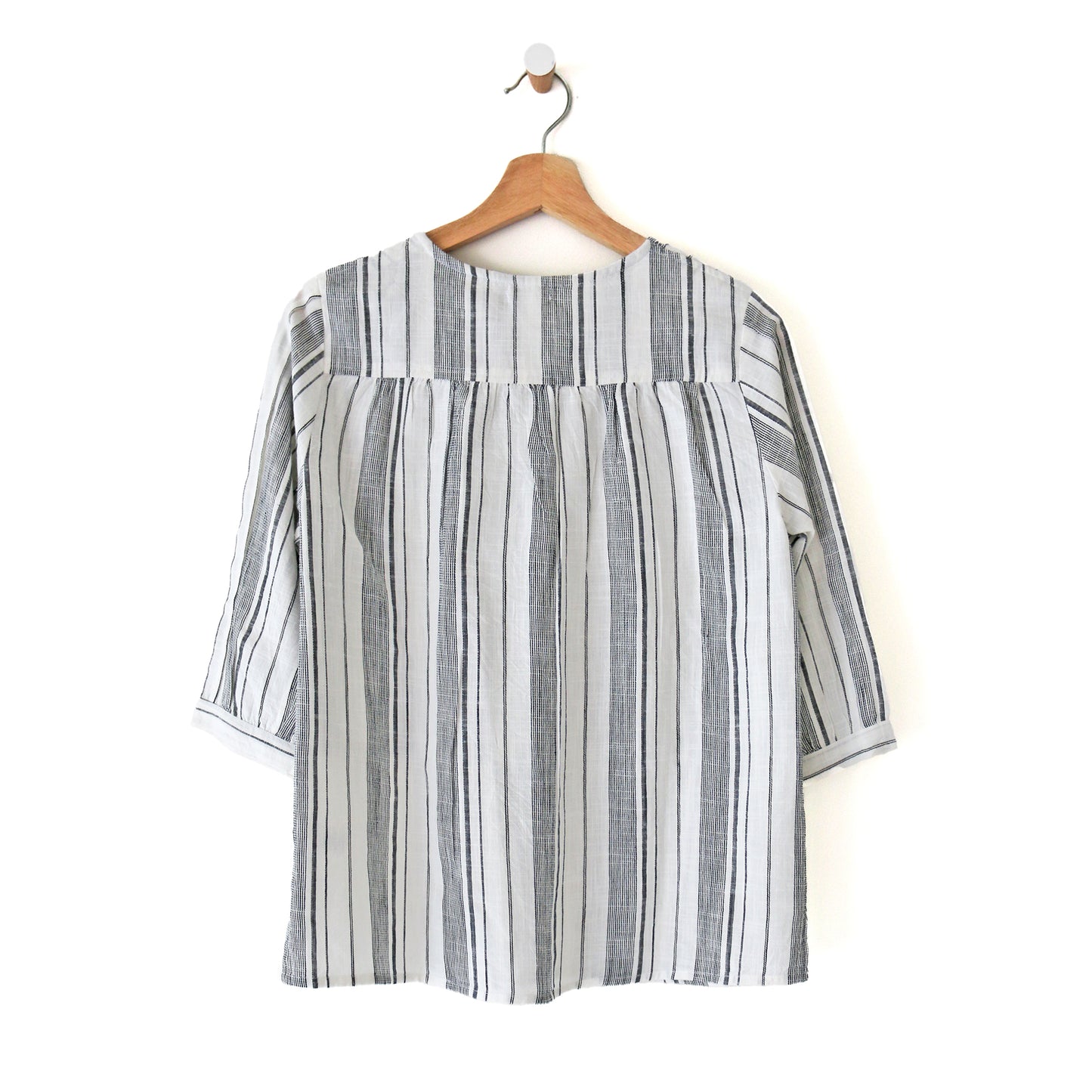 Handwoven Cotton Blouse – Black + White Stripe