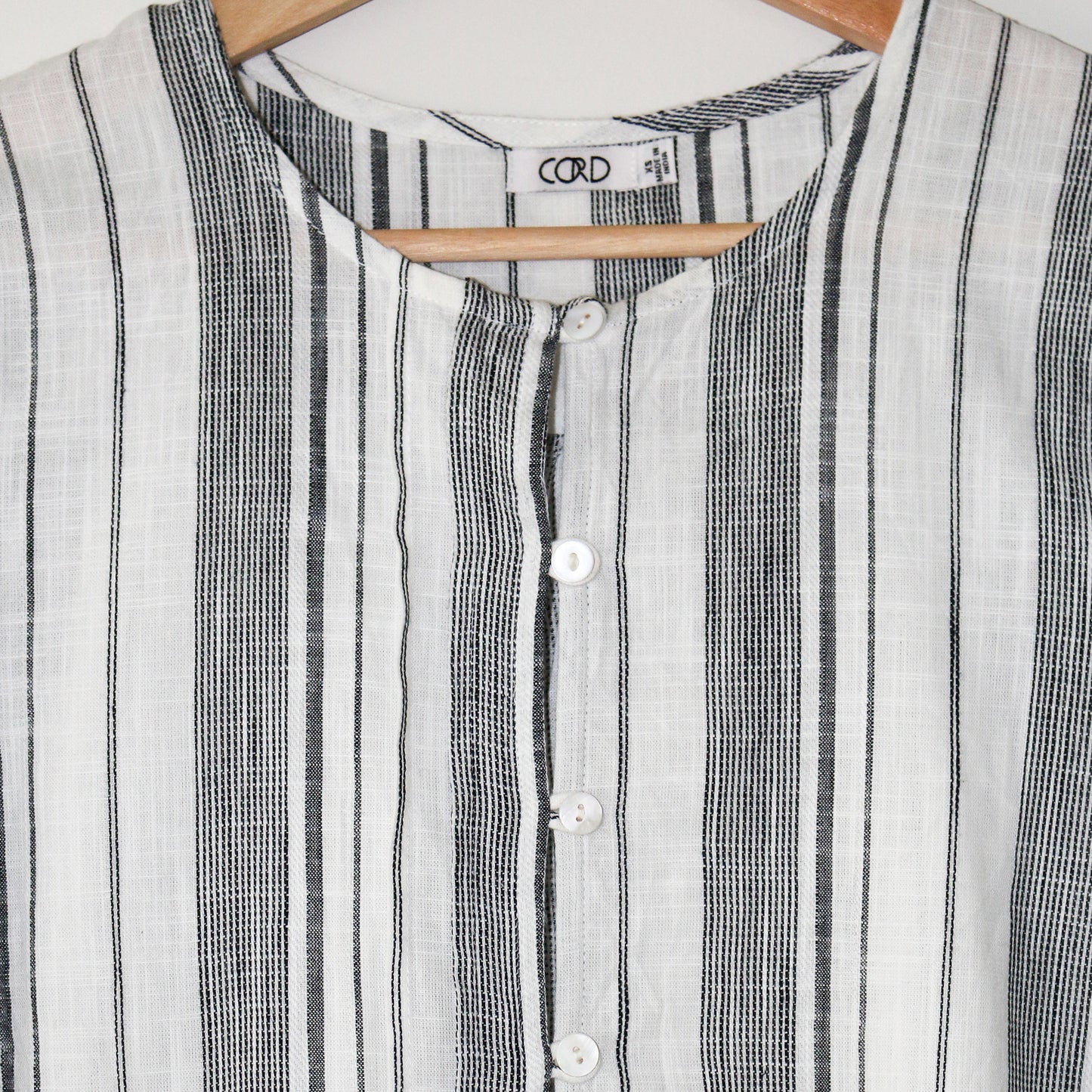 Handwoven Cotton Blouse – Black + White Stripe