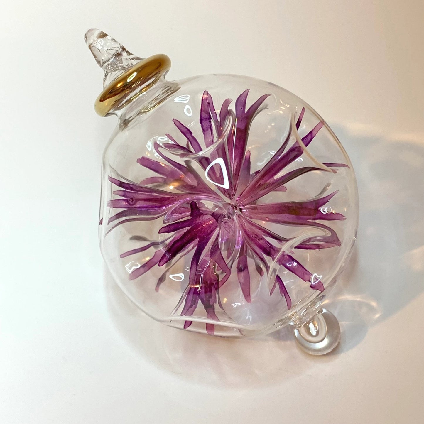 Hand-Blown Glass Ornament – Mauve Blossoms