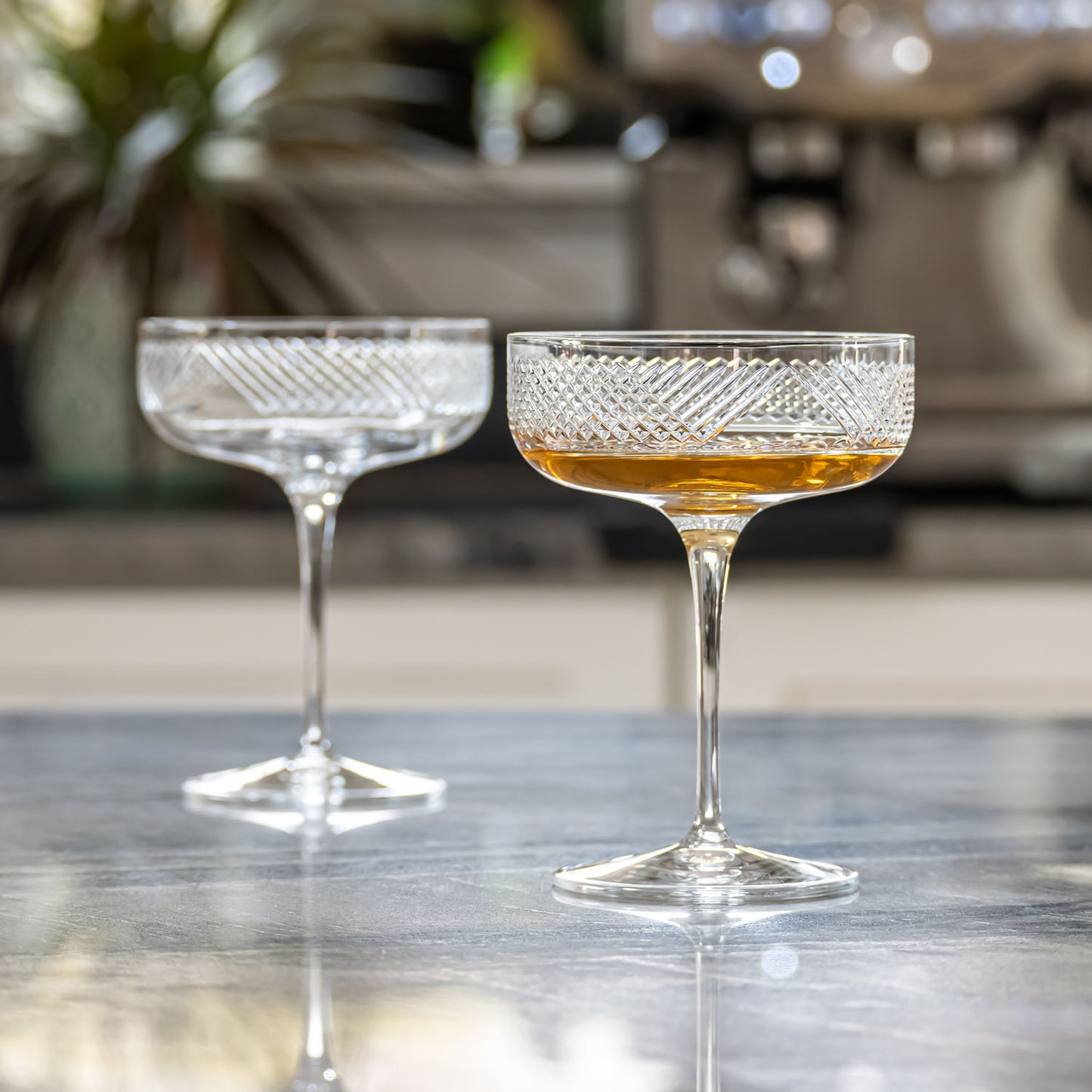 Engraved Criss Cross Coupe Glass - Set of 2