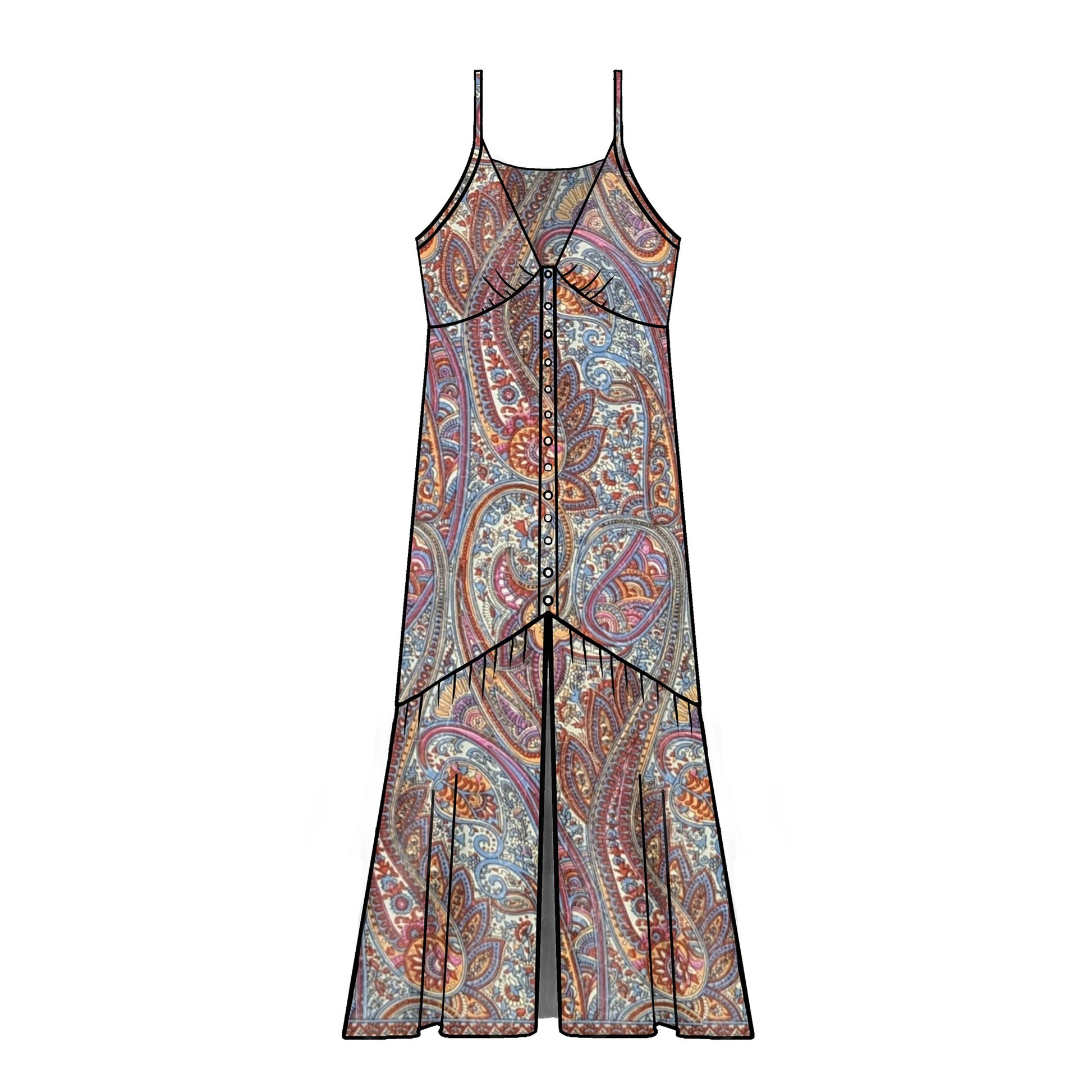 Buttoned Midi Dress in Silk Blend - Grape Paisley