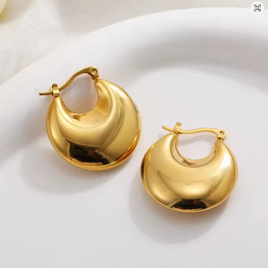 Puffy Gold Plated Stainless Steel Hoop Earrings