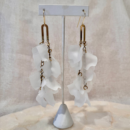 Frosted White Acrylic + Brass ‘Flor’ Chandelier Statement Earrings