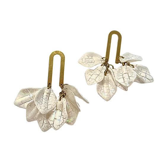 Crackled White Acrylic + Brass ‘Flor’ Post Earrings