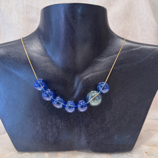 Glass Bubble Globe Necklace - Cobalt Blue + Teal