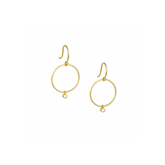 14k Gold ‘Open Circle with Diamond’ Dangle Earrings