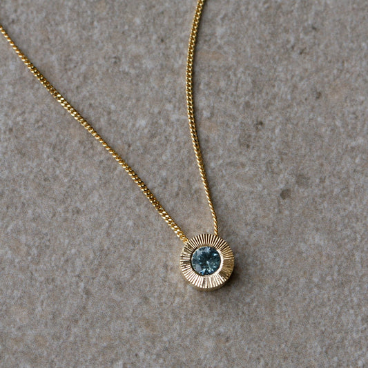 14k Gold + Light Green Montana Sapphire ‘Medium Aurora’ Sliding Pendant Necklace