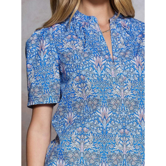 Printed Puff Short Sleeve Blouse – Blue Multi