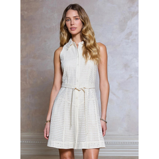 Eyelet Embroidery Sleeveless Shirt Dress – Natural