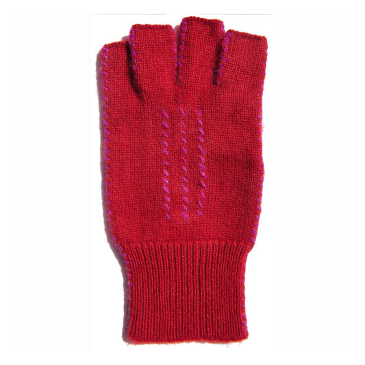 Cashmere Fingerless Stitch Gloves - Red/Heather Rose