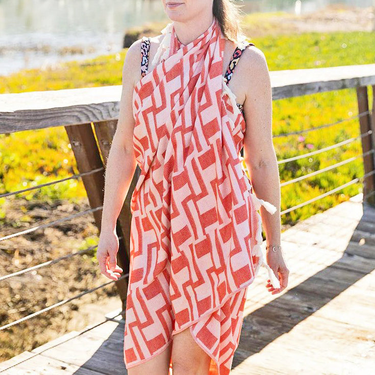 Turkish Peshtemal Beach Towel - Catania | Coral