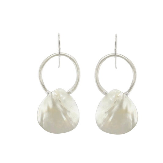 Open Circle with Mother of Pearl Drop Earrings - Sterling Silver