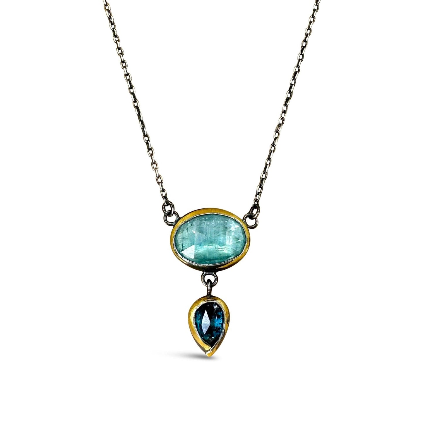 Mixed-Metal 'Crescent Rim' Drop Necklace with Sky Blue Kyanite