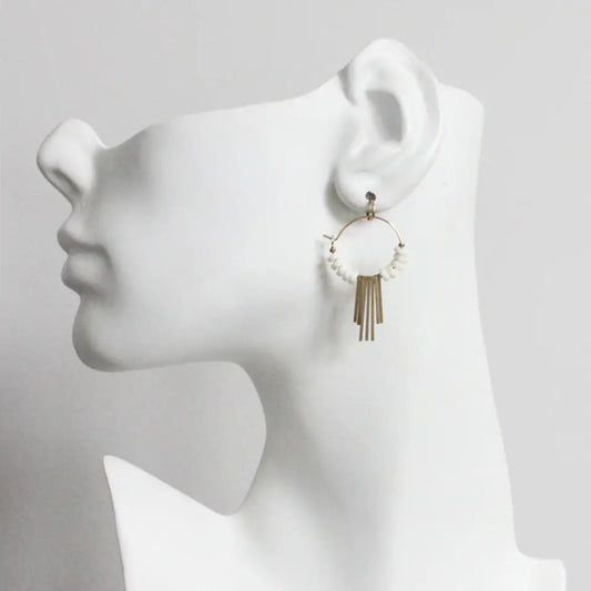 White Magnesite + Brass Geometric Hoop Earrings