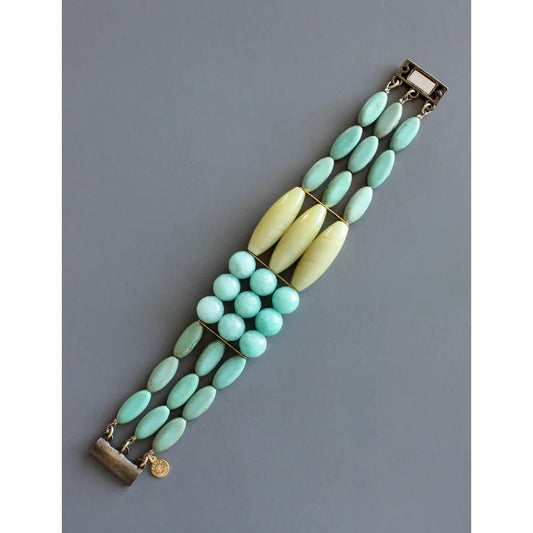Turquoise + Yellow Jade Triple Strand Bracelet