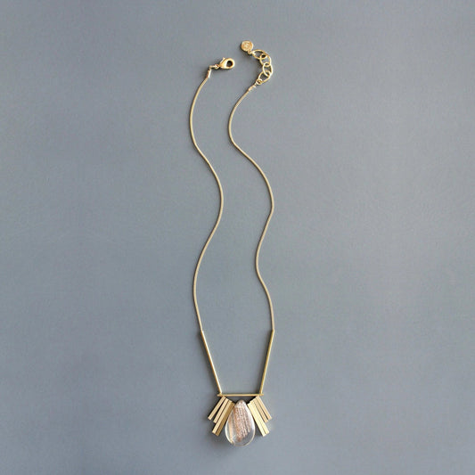 Rutilated Quartz + Brass Art Deco Necklace