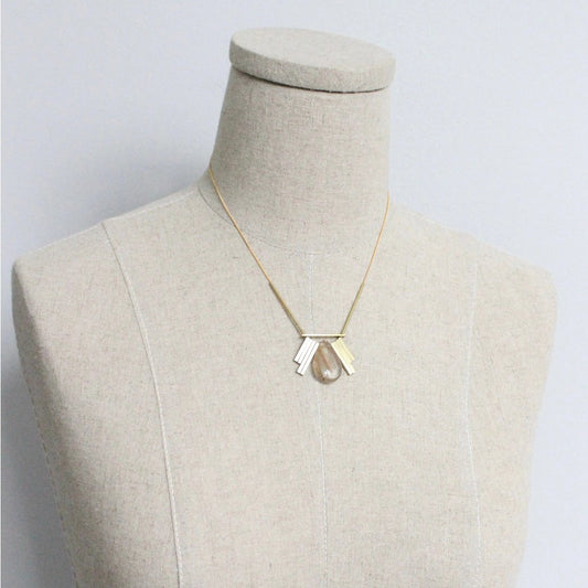 Rutilated Quartz + Brass Art Deco Necklace