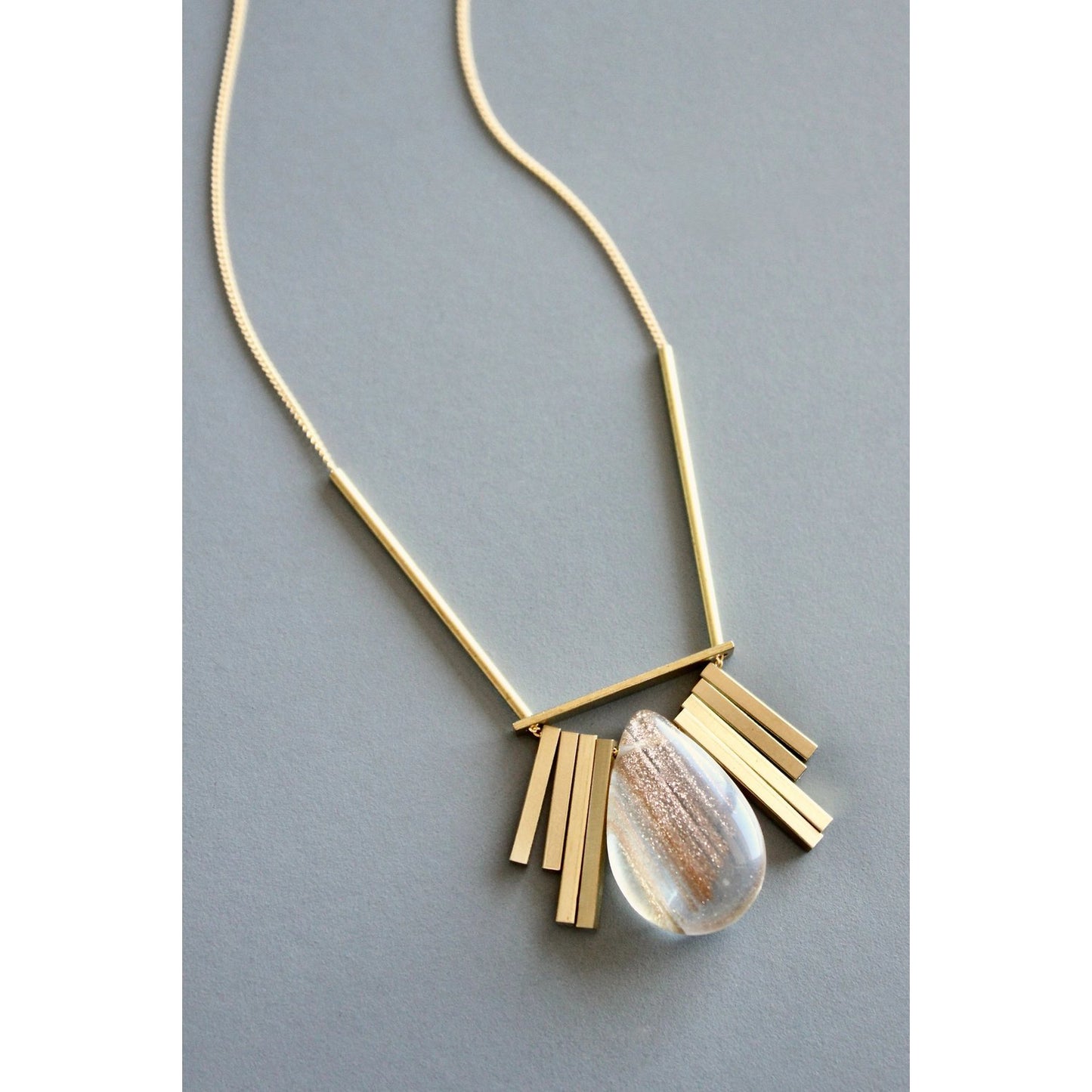 Rutilated Quartz + Brass Art Deco Necklace