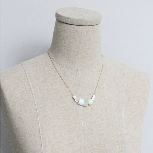 Celadon + White Glass Bead Necklace