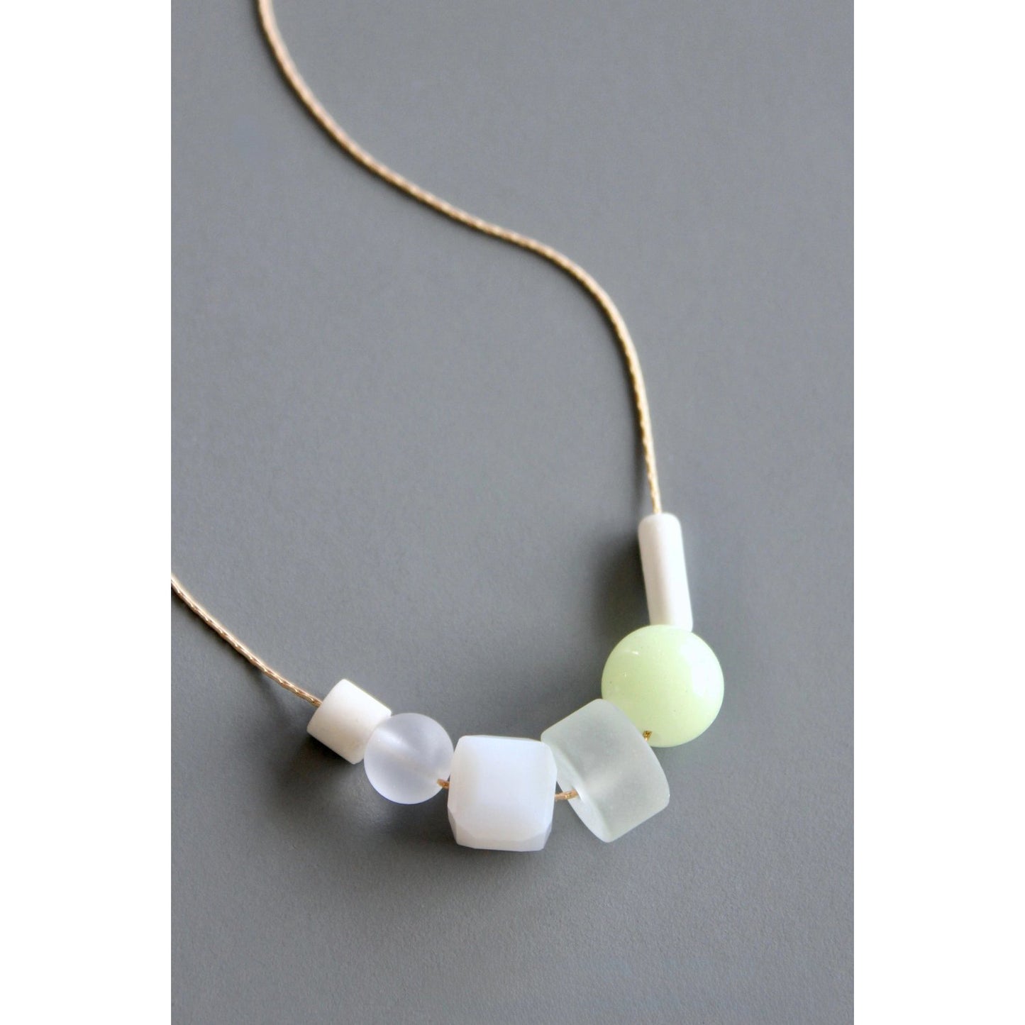 Celadon + White Glass Bead Necklace