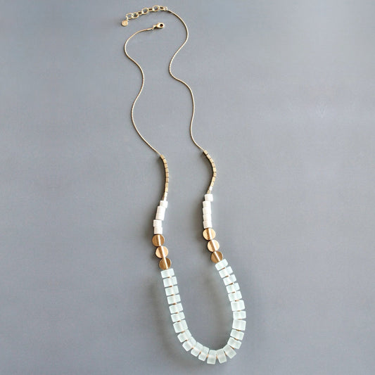 Frosted Green Glass + Brass Long Necklace