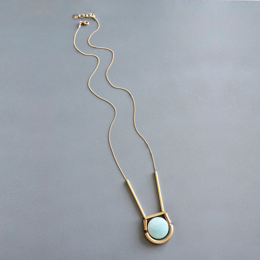 Amazonite + Brass Geometric Long Necklace