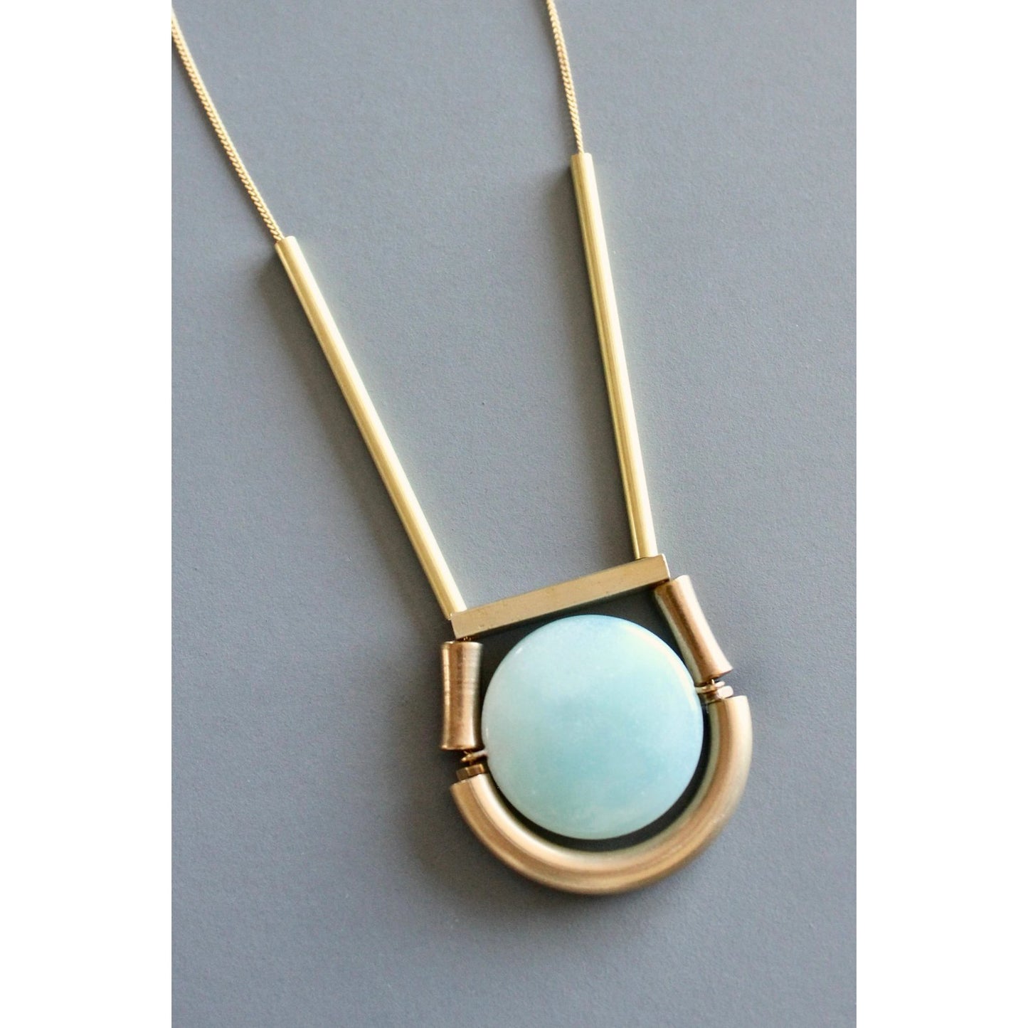 Amazonite + Brass Geometric Long Necklace
