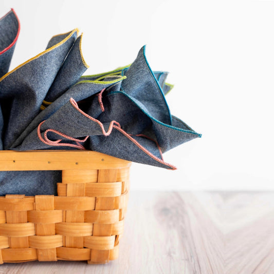 Contrast Edge Denim Chambray Cloth Napkins (Set of 8)