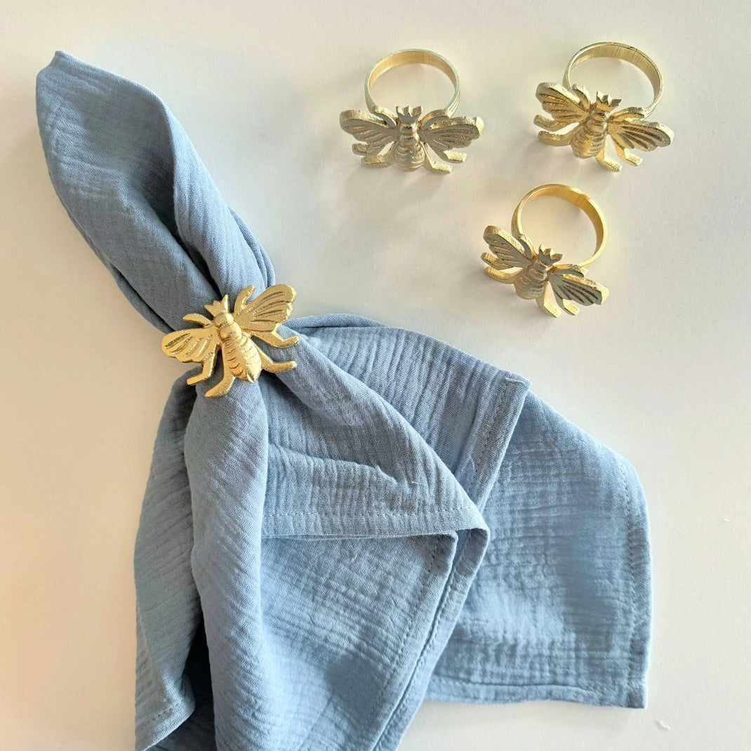 Golden Honey Bee Napkin Rings (Set of 4)