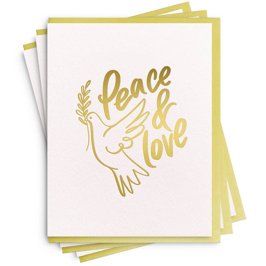 Peace & Love - 6 Gold Foil Letterpress Holiday Cards (Boxed Set)