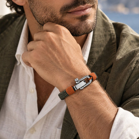 Nylon Cord ‘Altus’ Men’s Bracelet – Olive Green/Rust