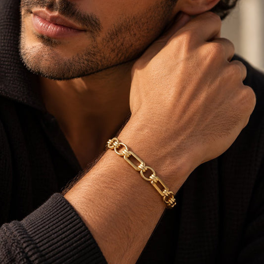 Gold Plated Stainless Steel Link ‘Catena’ Men’s Bracelet