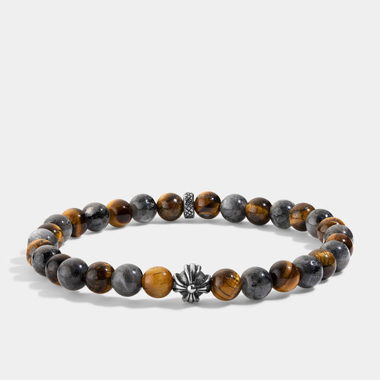 Tiger’s Eye ‘Crest’ Beaded Men’s Bracelet