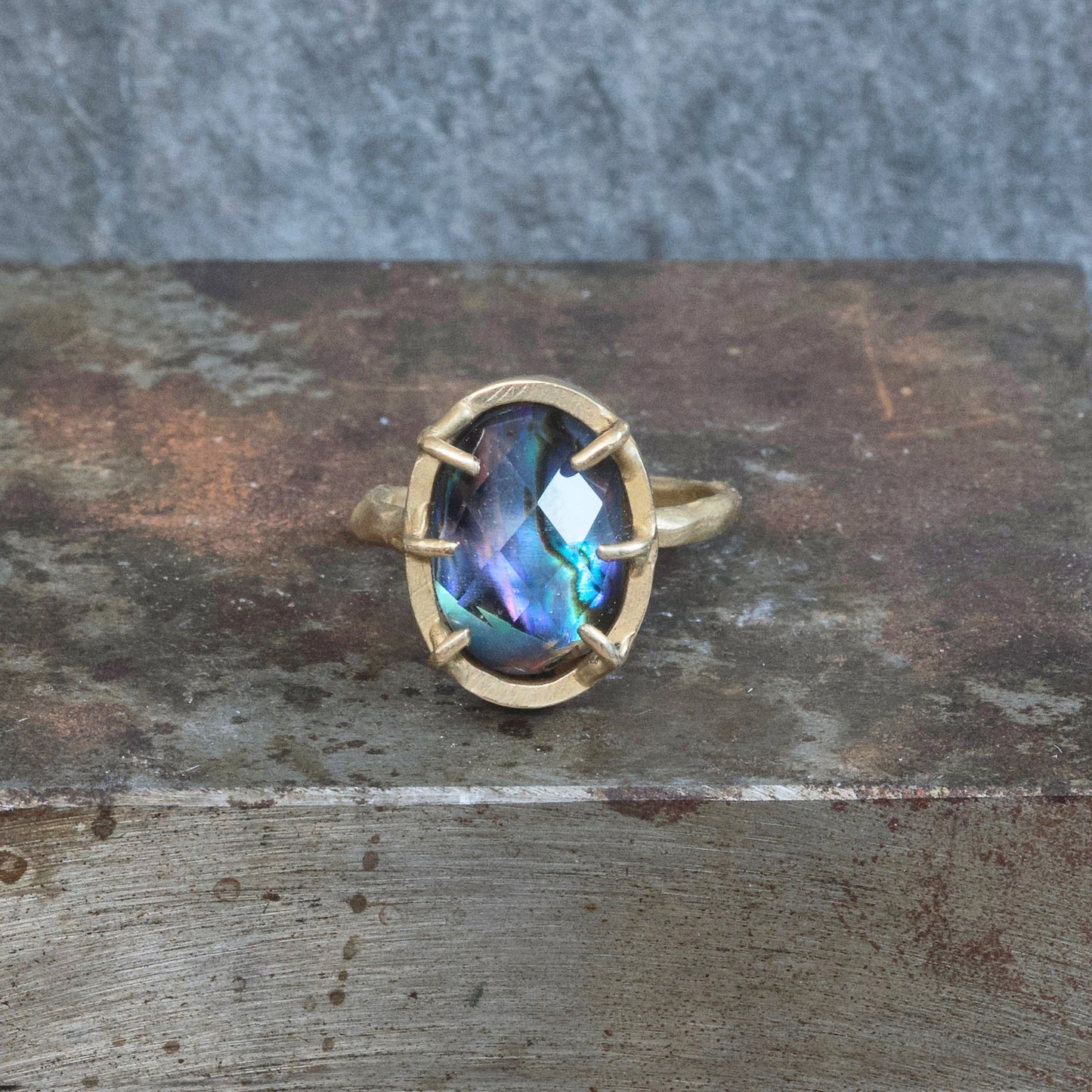 Brass, Abalone + Quartz 'Nebula' Ring