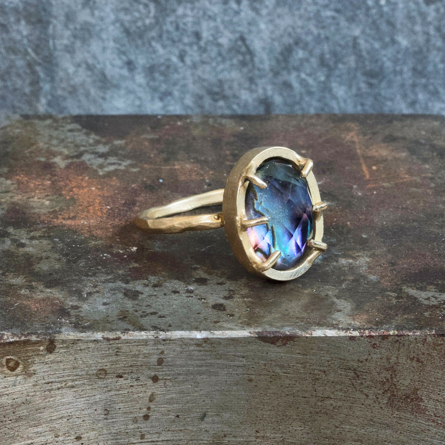 Brass, Abalone + Quartz 'Nebula' Ring