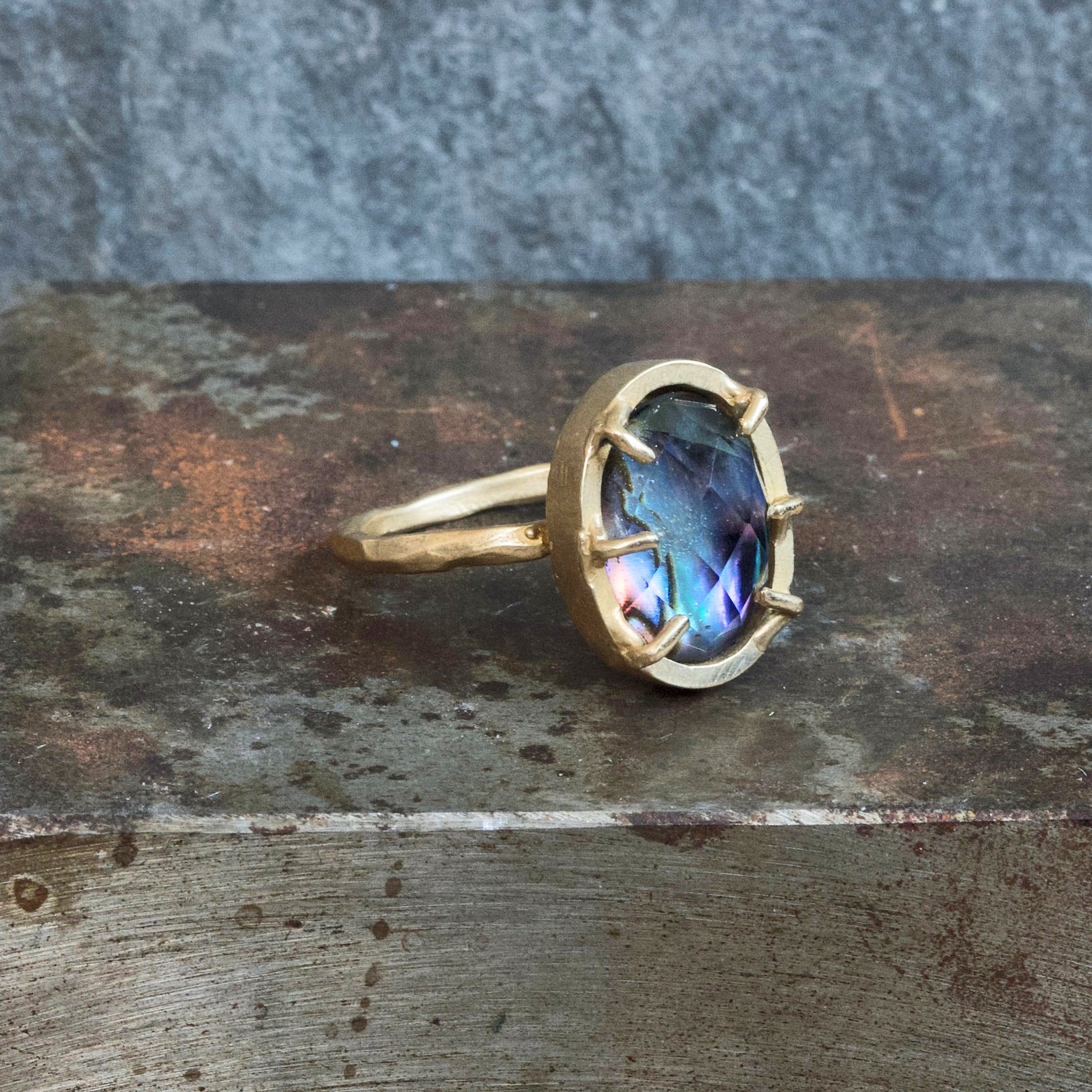 Brass, Abalone + Quartz 'Nebula' Ring