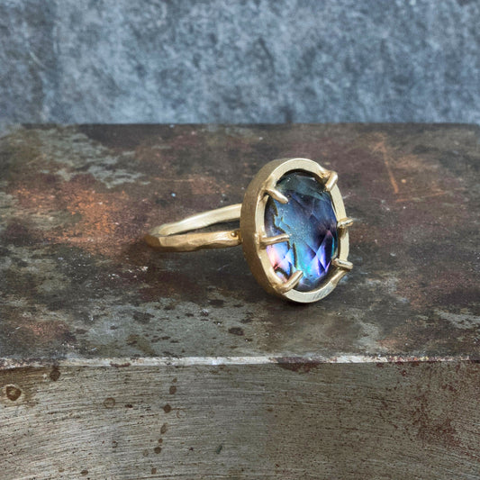 Brass, Abalone + Quartz 'Nebula' Ring