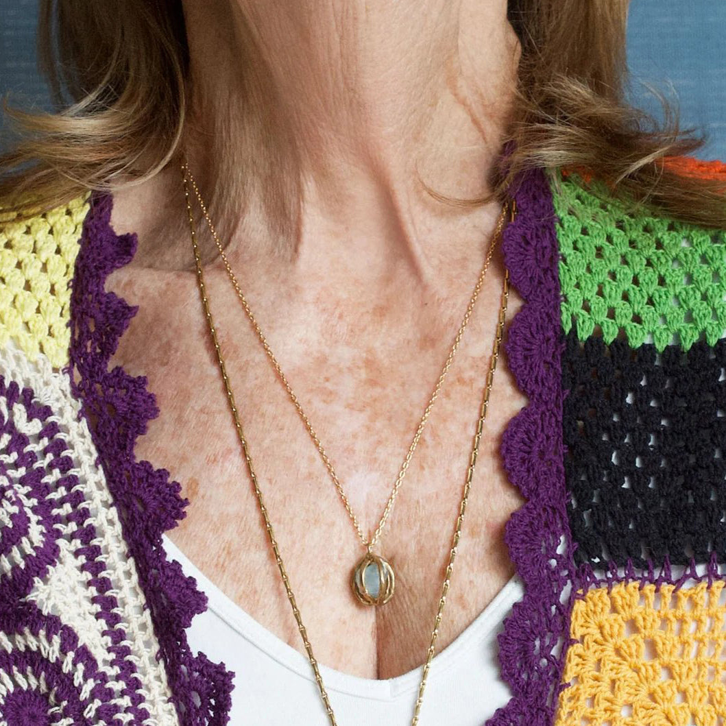 Brass + Aquamarine ‘Seed Pod’ Pendant Necklace