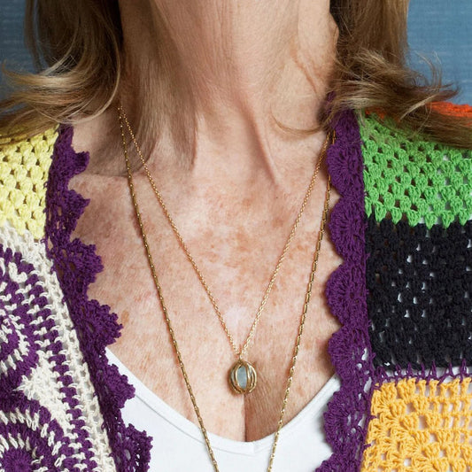 Brass + Aquamarine ‘Seed Pod’ Pendant Necklace