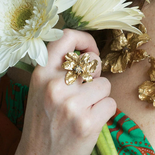 Brass + Labradorite ’Starflower’ Statement Ring