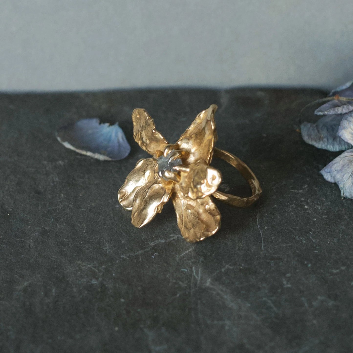 Brass + Labradorite ’Starflower’ Statement Ring