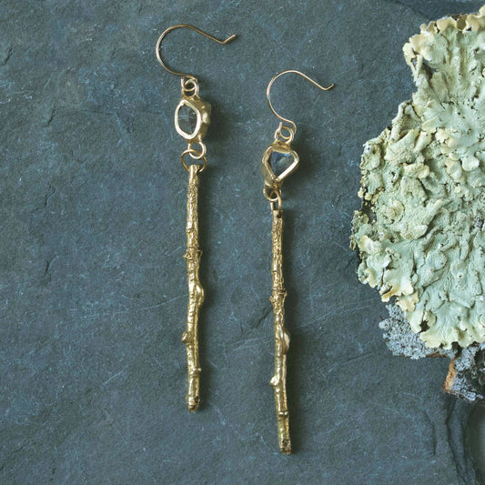 Brass + Labradorite ‘Sticks and Stones’ Drop Earrings