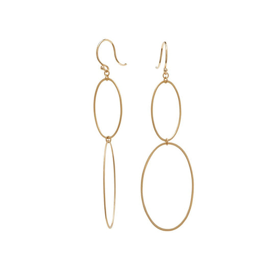 14k Gold Two Ellipse Dangle Earrings